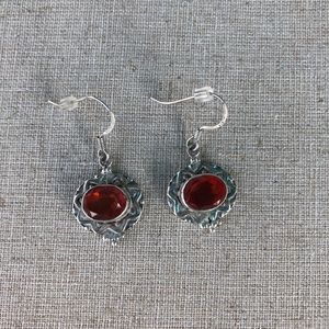 Silver with Orange Stone Earrings - 925 Silver